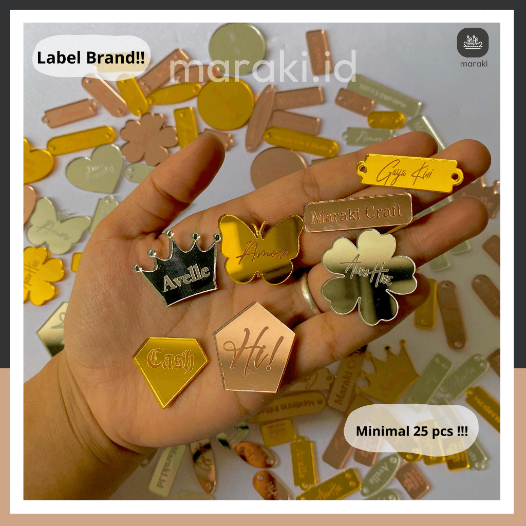 

Label Brand Akrilik Mirror Gold | Rosegold | Silver | Bening