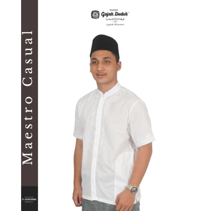 Baju muslim koko putih Casual Lengan Pendek Gajah Duduk Bordir