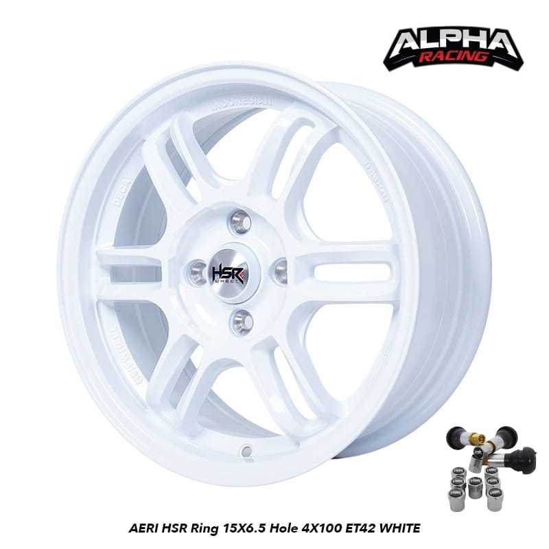 Velg Mobil Racing Original AERI HSR Ring 15 Lebar 6,5 Baut 4x100 Et 42 Warna White/Putih Rata Body
