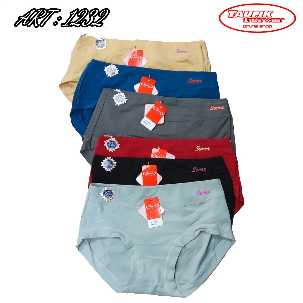 6 pcs cd sorex wanita 1232 karet tebal berbahan katun dan warna seri pabrik