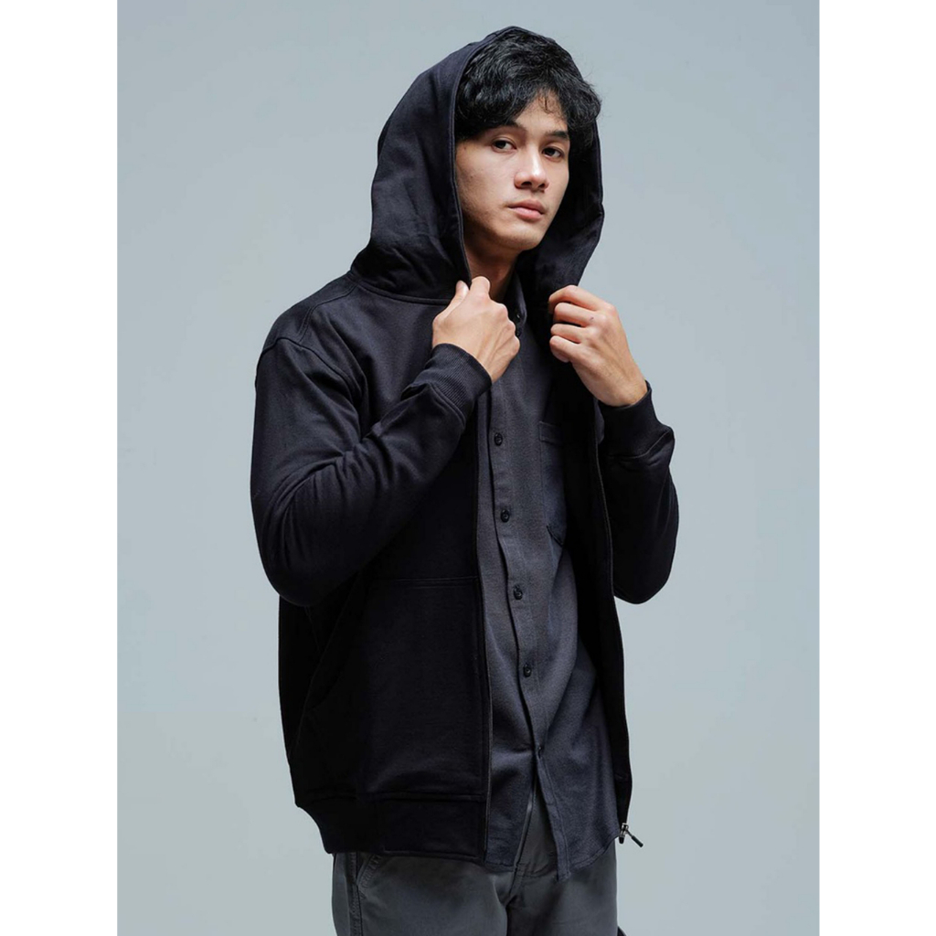 Jaket Hitam Unisex Hoodie Zip Bary  Black