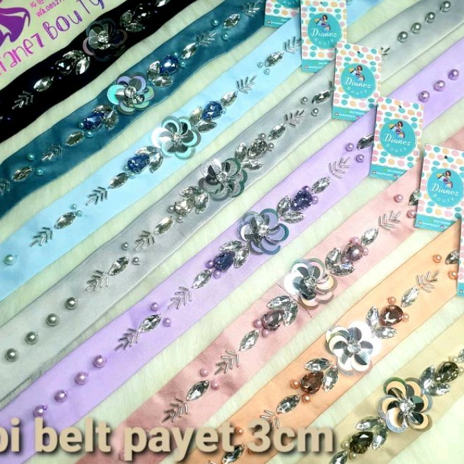 Obi belt payet ala ivory 3cm, obi kebaya, obi bali, slepe