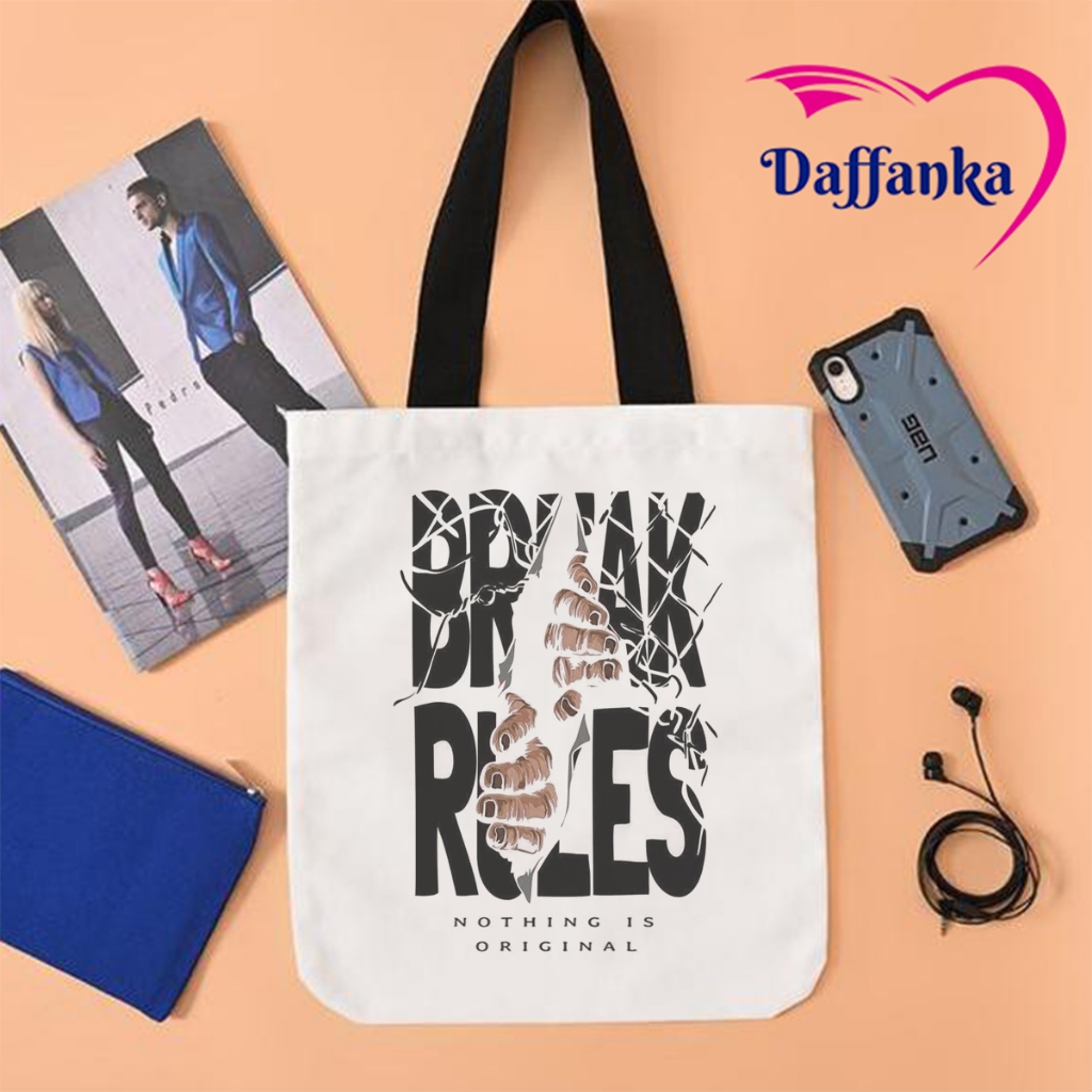 Tas Slempang Tote Bag Kanvas Break Rules