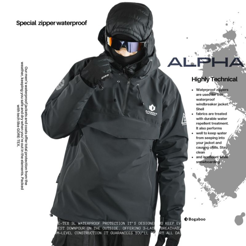 Jacket Goretex 3 Layer Bogaboo series Anorak Alpha Waterproof Pria Wanita  - Jaket Gunung Gorpcore