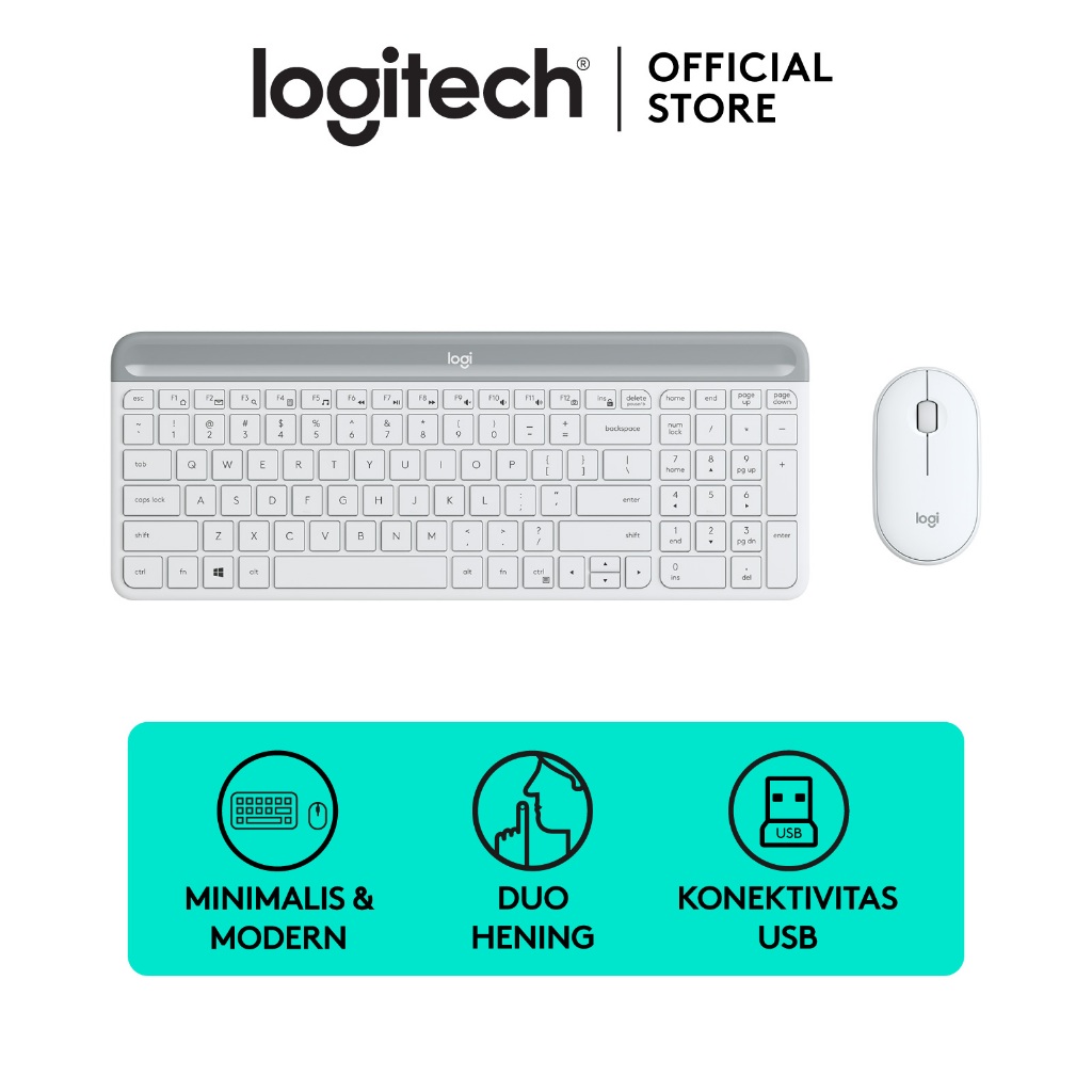 Logitech MK470 Slim Wireless Combo Keyboard & Mouse - White
