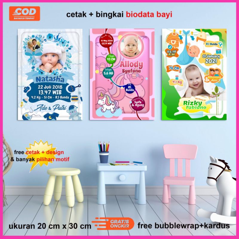 KADO NEWBORN - CETAK FOTO BIODATA BAYI - BIODATA KELAHIRAN BAYI+BINGKAI - BIODATA BAYI CETAK BINGKAI