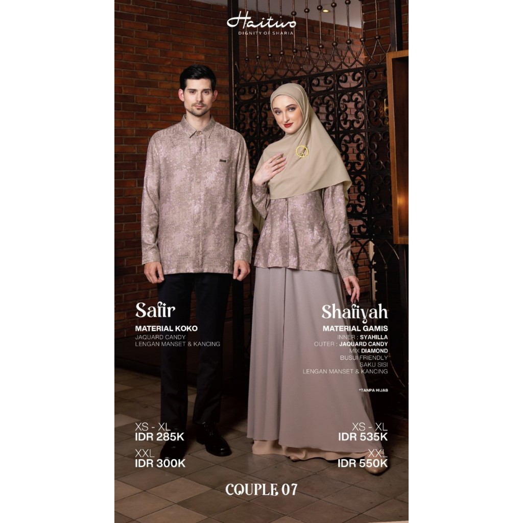 HAITWO Couple Pasangan Lebaran Koko Safir Gamis Shafiyah Brown Koko Dewasa Lengan Panjang Gamis Syar