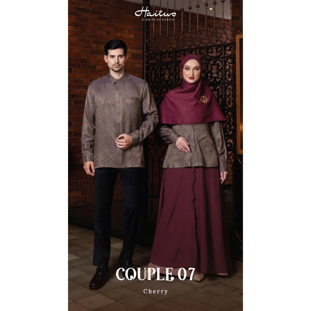 HAITWO Couple Pasangan Lebaran Koko Safir Gamis Shafiyah Cherry Red Koko Dewasa Lengan Panjang Gamis