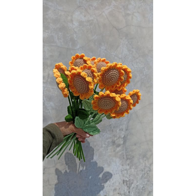 bunga matahari rajut | buket rajut | bunga matahari | buket wisuda