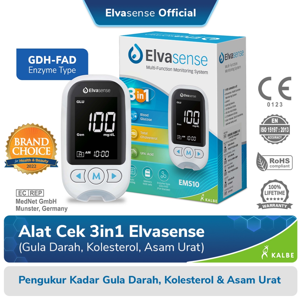 Elvasense Alat Cek 3in1 (Gula Darah, Kolesterol, Asam Urat) - Strip Dikemas Satuan Higienis & Akurat