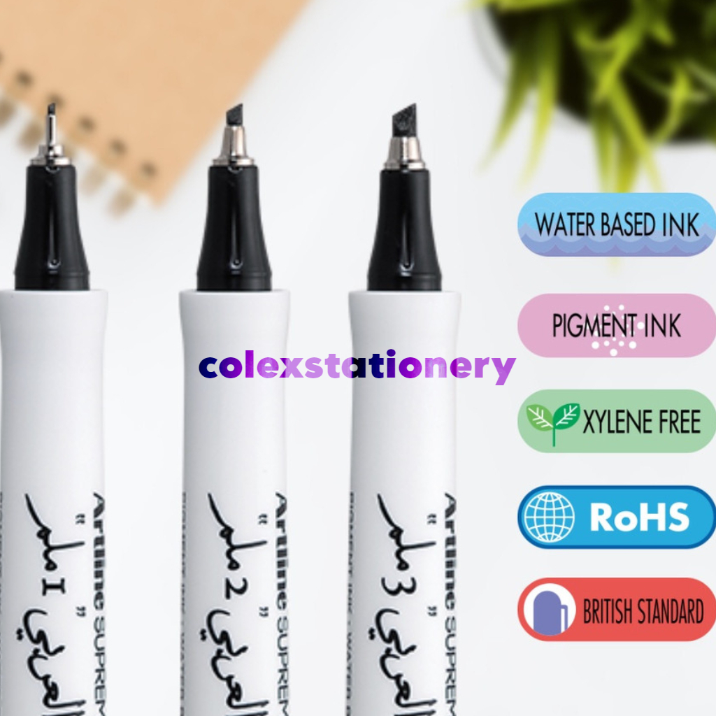 

Pen Kaligrafi Permanent / Pulpen Kaligrafi Warna Hitam Supreme Ukuran Kecil - besar Arabic Artline (1 Pcs)