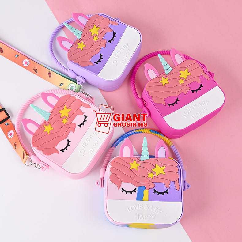 Giant168 - Tas Anak Jelly Rubber Silikon Tas Selempang Anak Lucu Karakter Unicorn Kuda Poni