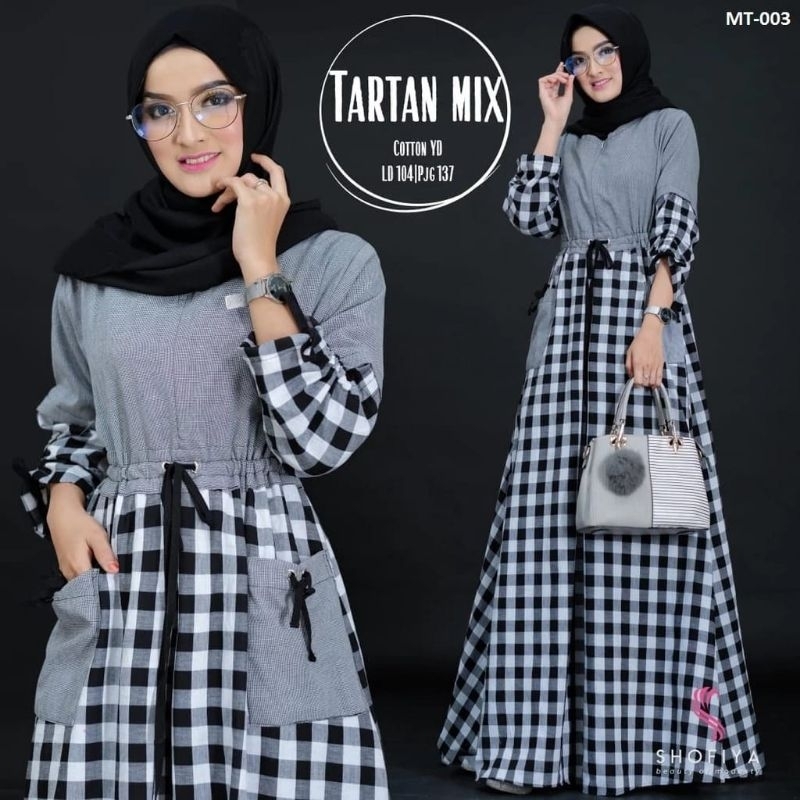 Baju Gamis Wanita Treend Gamis remaja Tartan mix  Motif Kotak kotak