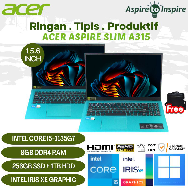 LAPTOP ACER ASPIRE 55NT [INTEL CORE i5-1135G7/8GB RAM/1TB HDD+256GB SSD/15.6"FHD] LAPTOP GAMING BARU