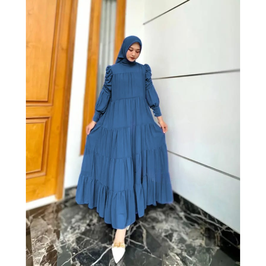 Gamis Wanita Mewah kekinian Baju gamis polos bahan Crinkle NAURA MAXY DRESS simple elegan model baru