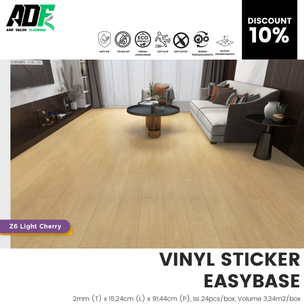 Vinyl Sticker Lantai Premium Easybase Tebal 2mm Motif Wood - Korea