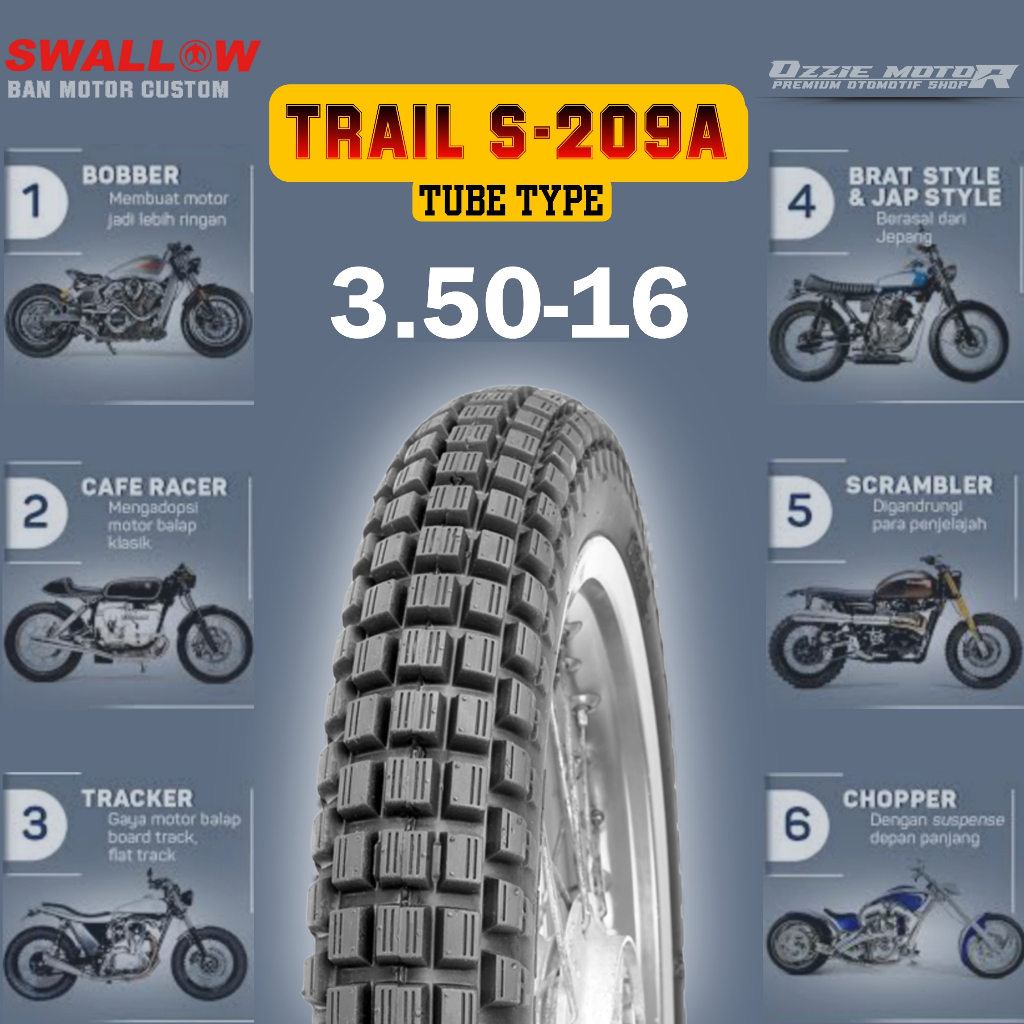 BAN SWALLOW TRAIL RING 16 / 17 / 18 / 19 / 21 SWALLOW S209 TUBE TYPE (BUKAN TUBELESS) BAN MOTOR TRAI