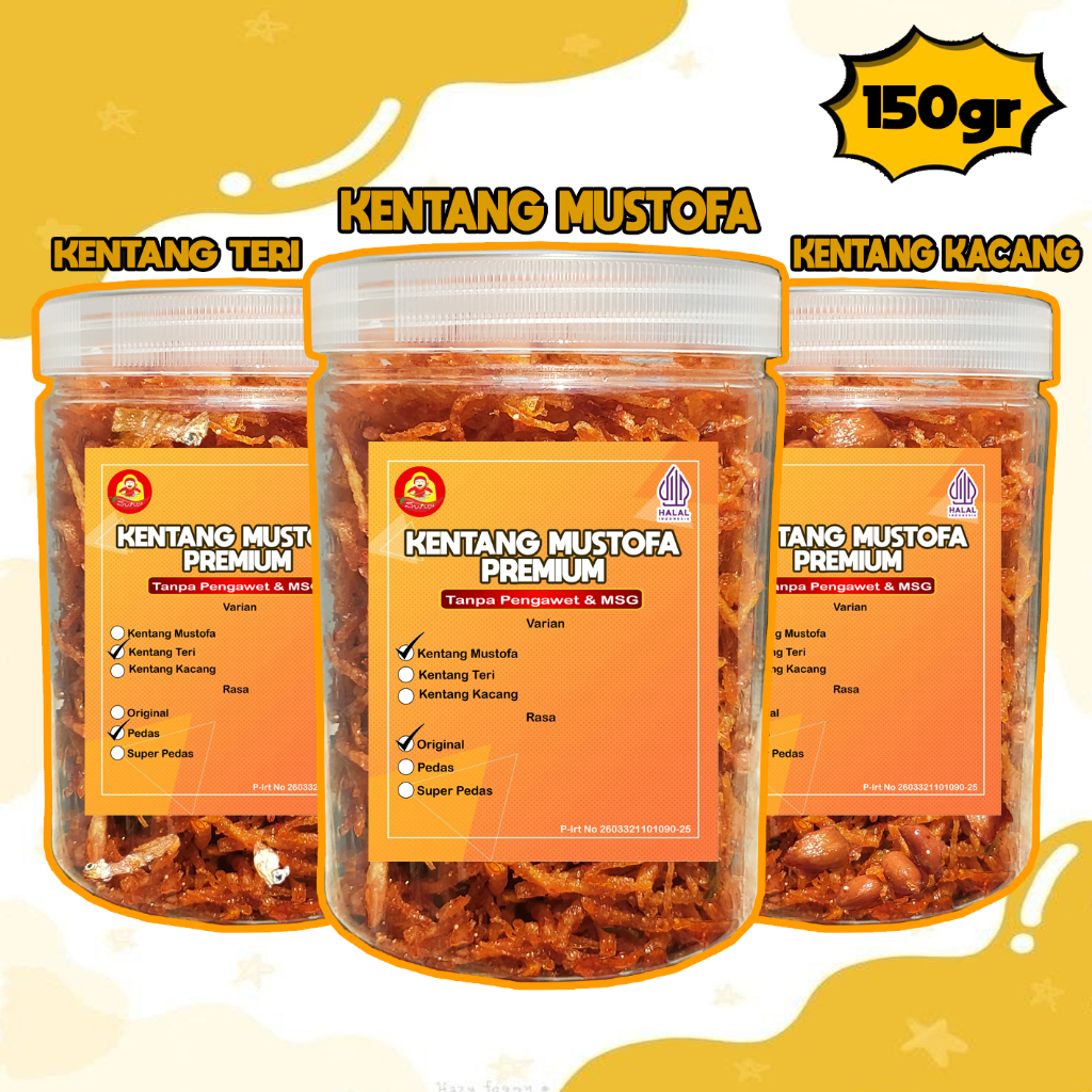 

KENTANG MUSTOFA PREMIUM/KERING KENTANG MUSTOPA PEDAS BALADO ORIGINAL KACANG TERI/MUSTAFA SUTUY