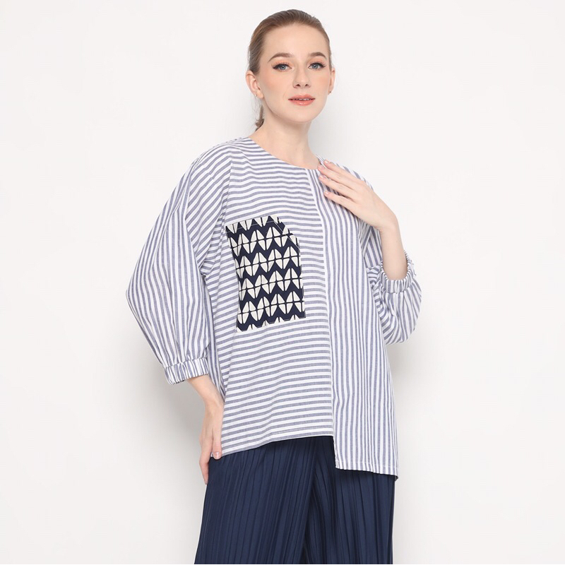 SIMPLE 8 Kaneru Tunic Atasan Tunik Garis Wanita Kombinasi Batik