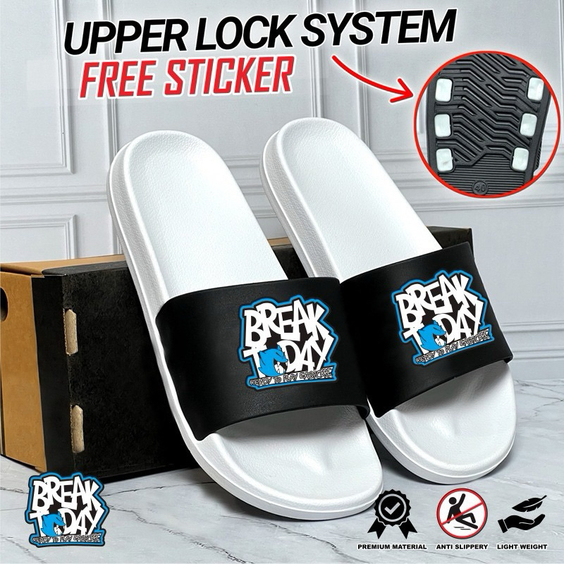 Sandal Slop Slide Warna Putih Distro Break Today Pria Wanita Original Sandal Upper Lock System Anti 