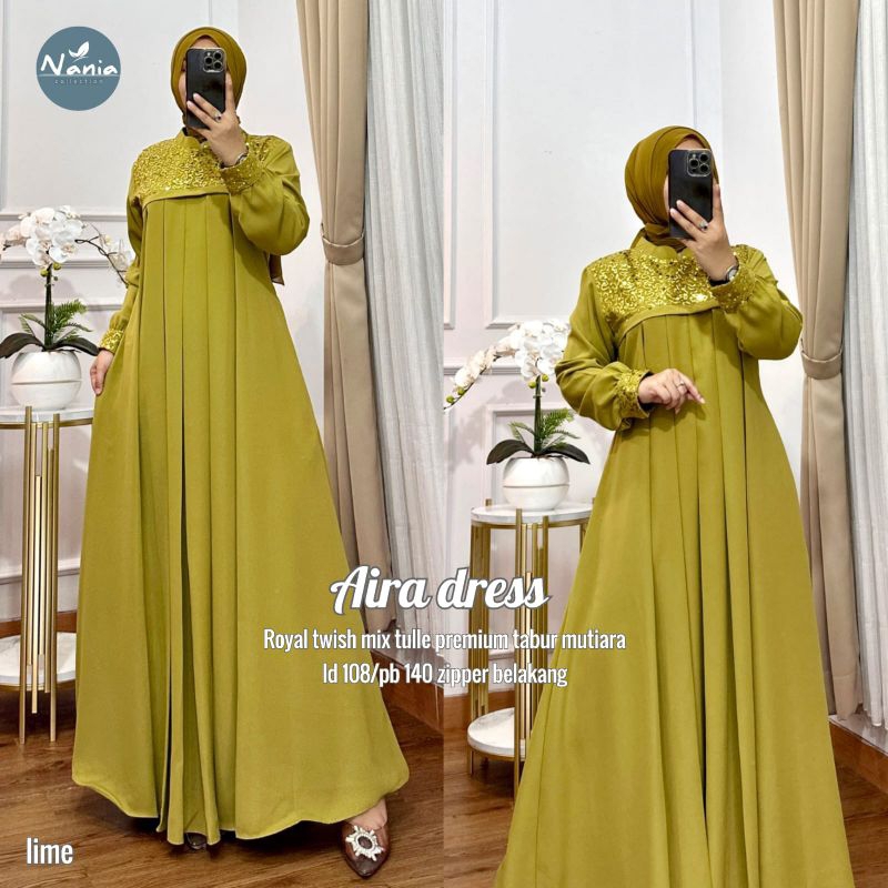AIRA DRESS Premium Ori by Nania / Dress Lebaran / Gamis Lebaran / Pakaian Wanita