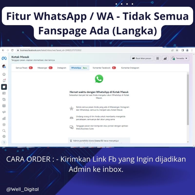 FansPage / Halaman Facebook Fitur Whatsapp | Meta FB WA