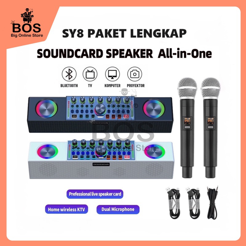 BOS - Soundcard Speaker SY8 + 2 Mic Bluetooth Sound Card With Wireless Two Microphone With External 