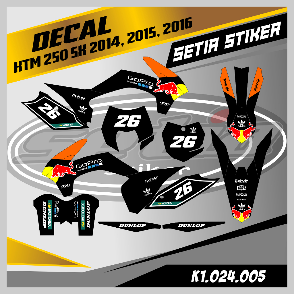 DECAL KTM 250 SX 2014-2016 FULL BODY, WARNA HITAM, SUPERMOTO, TRAIL, DESAIN BEBAS CUSTOM BARU (K1.02