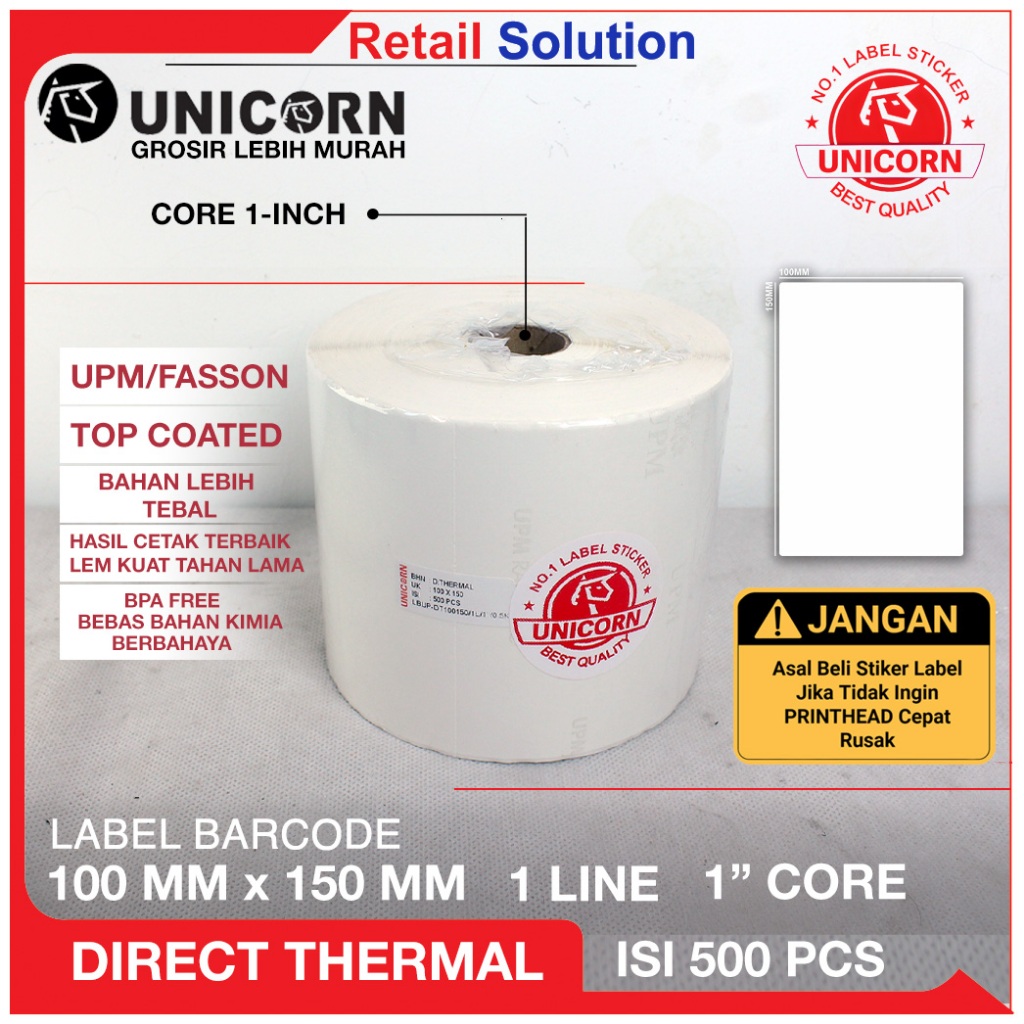 

Unicorn Label Stiker Resi Thermal A6 100x150 mm / 100 x 150 mm / 100x150mm isi 500pcs