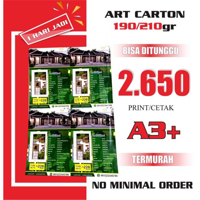 

Print A3+ | Cetak A3+ MURAH | Art Carton 190/210 grm | 1 Sisi / 2 Sisi