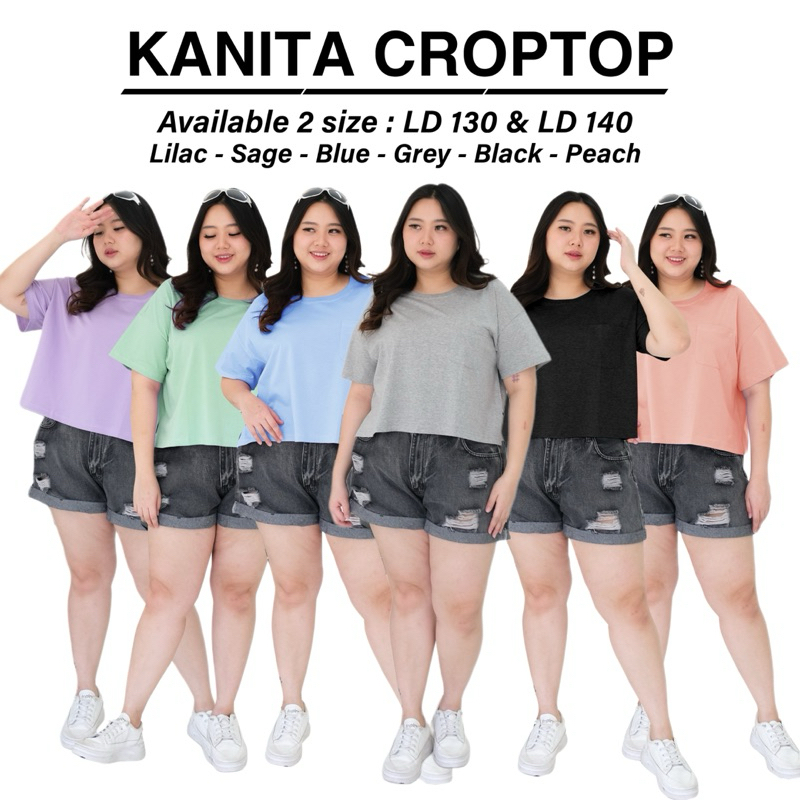 	 KANITA Kaos Croptop Oversize Oneck Polos Combed Wanita	