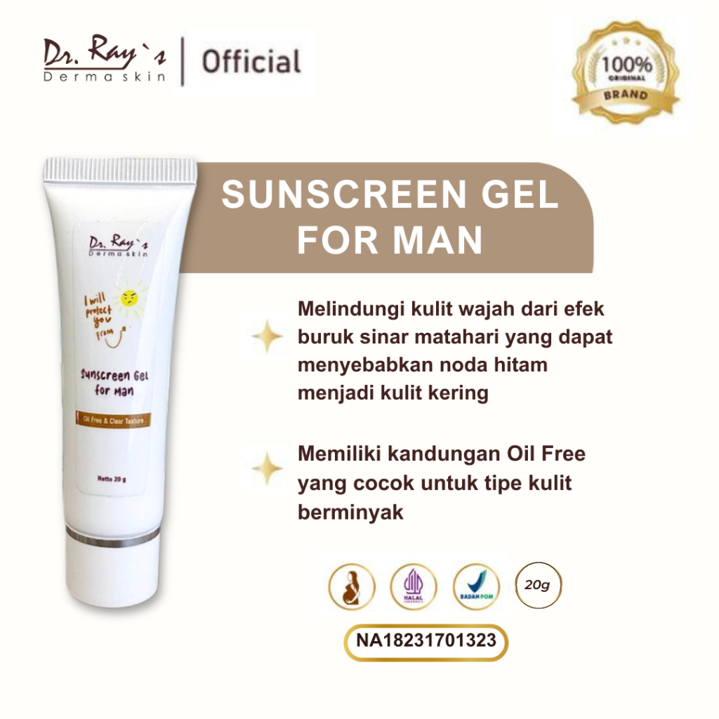 Sunscreen Gel For Man 20g Sunblock Gel Anti-UV Pria Dr. Ray's Derma Skin Advanced Sunscreen Protecti