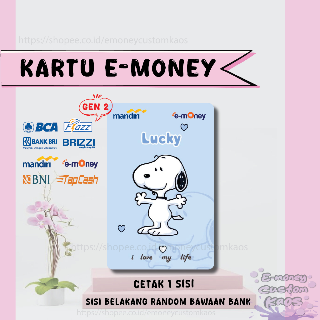 KARTU EMONEY ETOLL ANIME SNOOPY LIFE E MONEY ETOLL MANDIRI FLAZZ BCA BNI TAPCASH BRIZZI BRI - 1 SISI