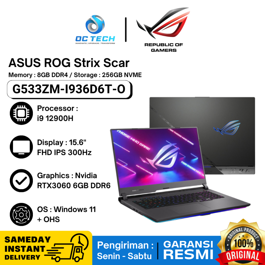 Laptop Gaming ASUS ROG STRIX SCAR 15 G533ZM I9-12900H 16GB 1TB NVME Nvidia RTX3060 6GB DDR6 15.6" FH