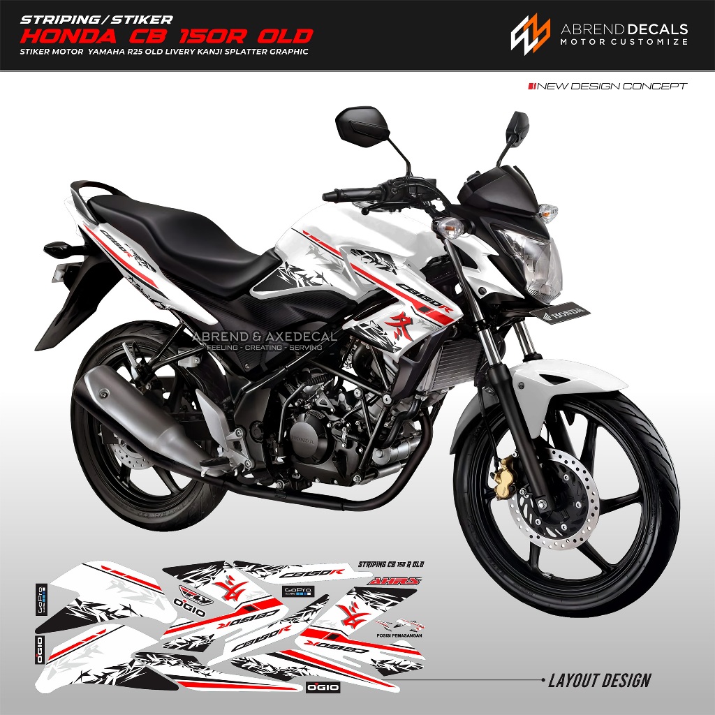 Striping CB 150R Old Kanji Bercak / Stiker Motor Honda CB 150 R Design Splatter Custom / Stock Decal