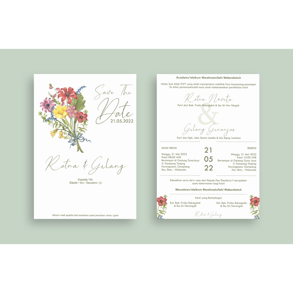 Undangan Satu sisi Bolak Balik Custom