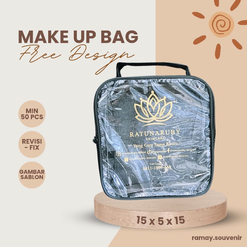 MAKE UP BAG SABLON CUSTOM MURAH/FREE DESIGN/LOGO/TAS MAKE UP/TAS SKINCARE CUSTOM/TAS KLINIK KECANTIK