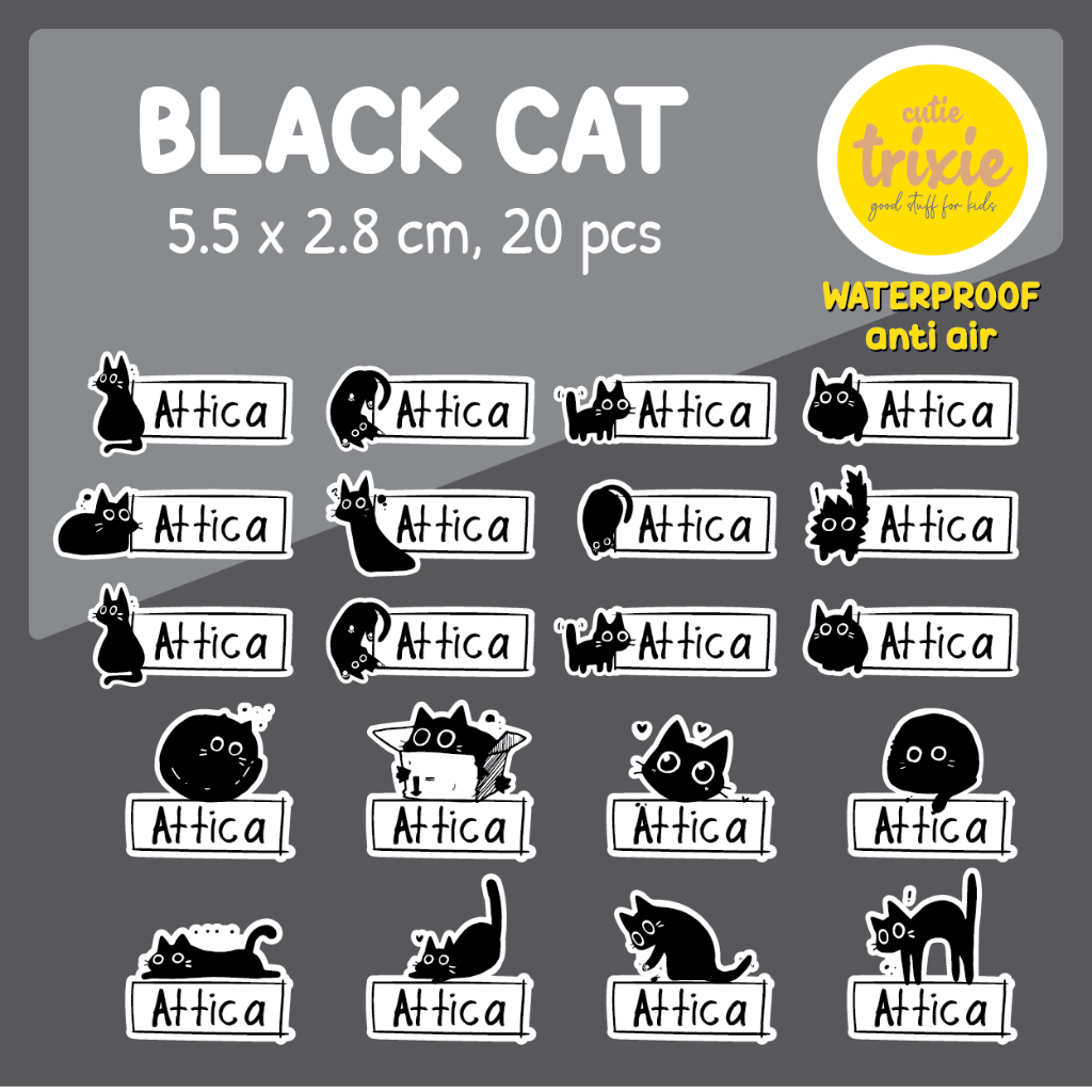 

Sticker label nama anak waterproof Blackcat