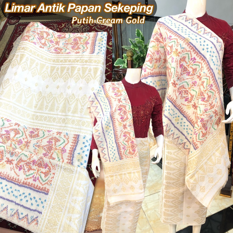 Songket Limar Antik Papan Sekeping Putih Cream /songket tenun asli palembang /ilham songket palemban