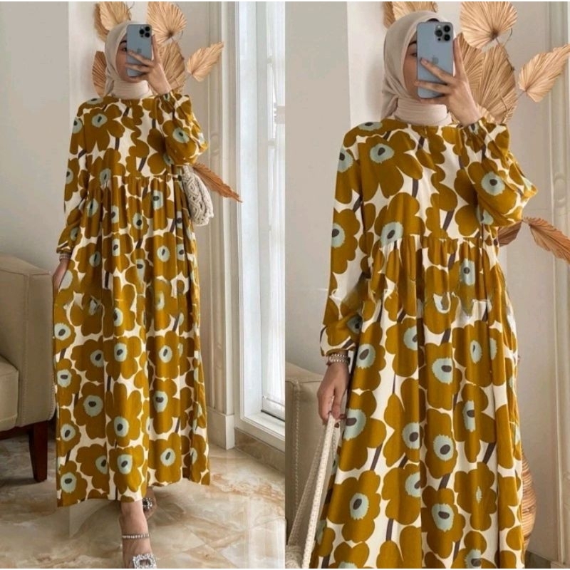 Midi Dress Gamis Rayon Viscose Premium LD ±100cm PB ±130cm