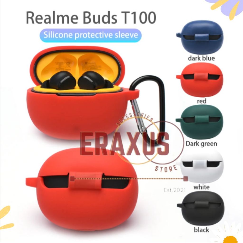 Eraxus Case Realme Buds T100 T310 Soft Silicone Protective Cover With Hook