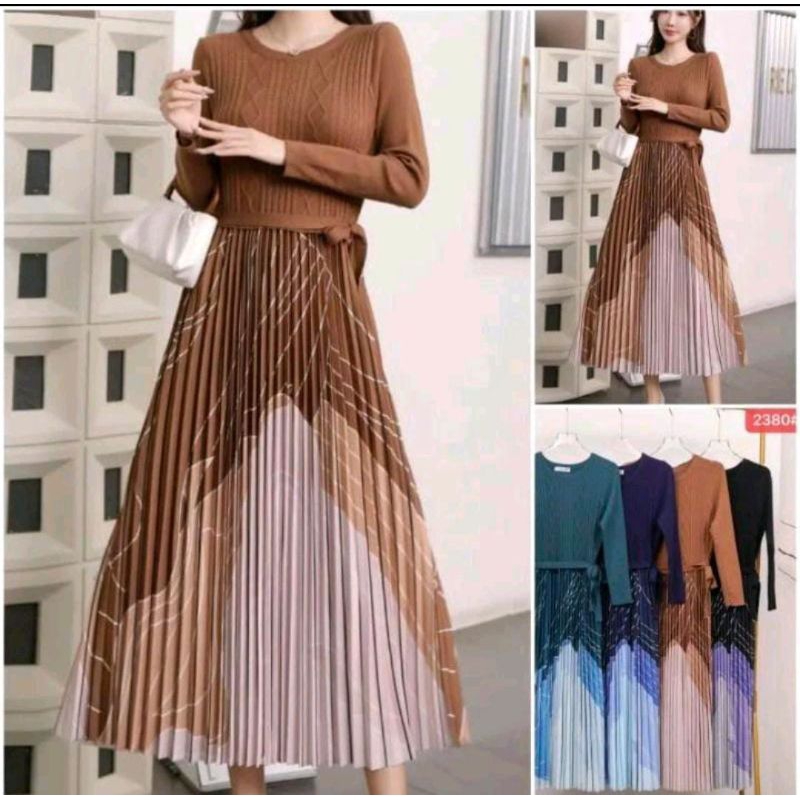 Maxi Dress kombinasi Rajut dan Brisket