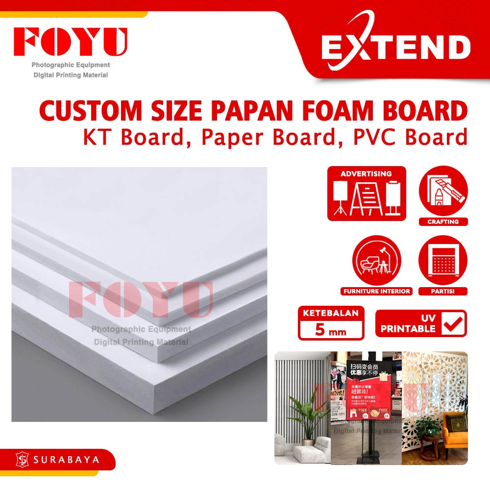 

Papan Poly Foam KT KD PVC Coextrusion White Putih Plastik PS Paper Kertas Board High Density Busa Banner Poster Stiker UV Printable Cetak Pedestal Advertising Iklan Interior Furnitur Furniture Mebel Dekorasi Prakarya Kerajinan Tangan Crafting 5 mm Custom