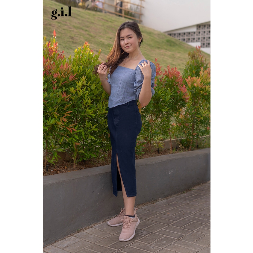 G.I.L Defect Sale - Bawahan Rok Wanita Dark Wash Denim Minjee