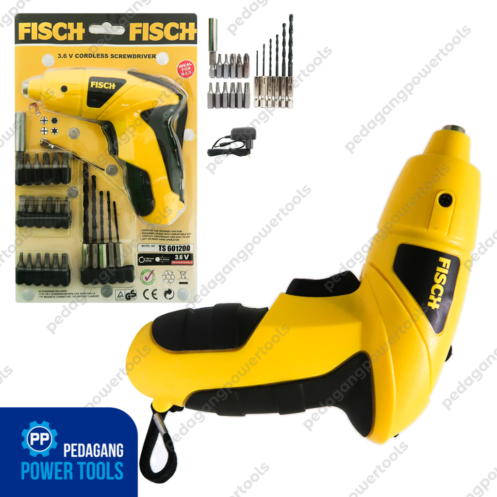 FISCH BOR OBENG CORDLESS BATERAI LENGKAP DENGAN CHARGER , MATA BOR , MATA OBENG