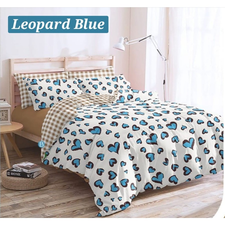 Bed Cover Set Katun Motif Anak Leopard Blue | Bedcover Set Dewasa Anak | Bedcover Set Katun Adem