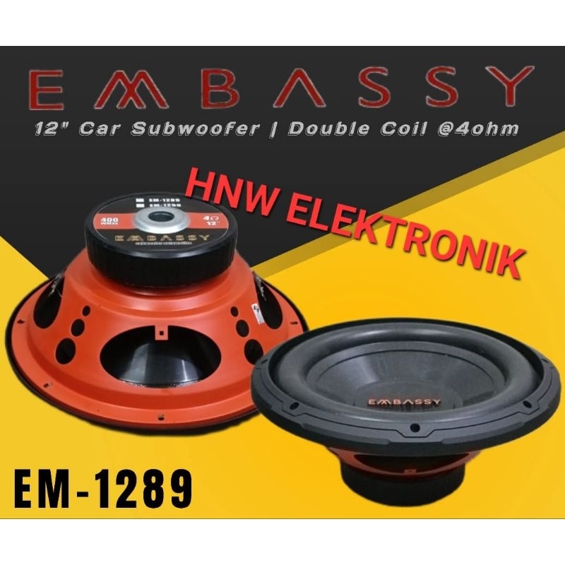 subwoofer speaker audio embassy 12 inch 12" EM 1289 double coil 400W