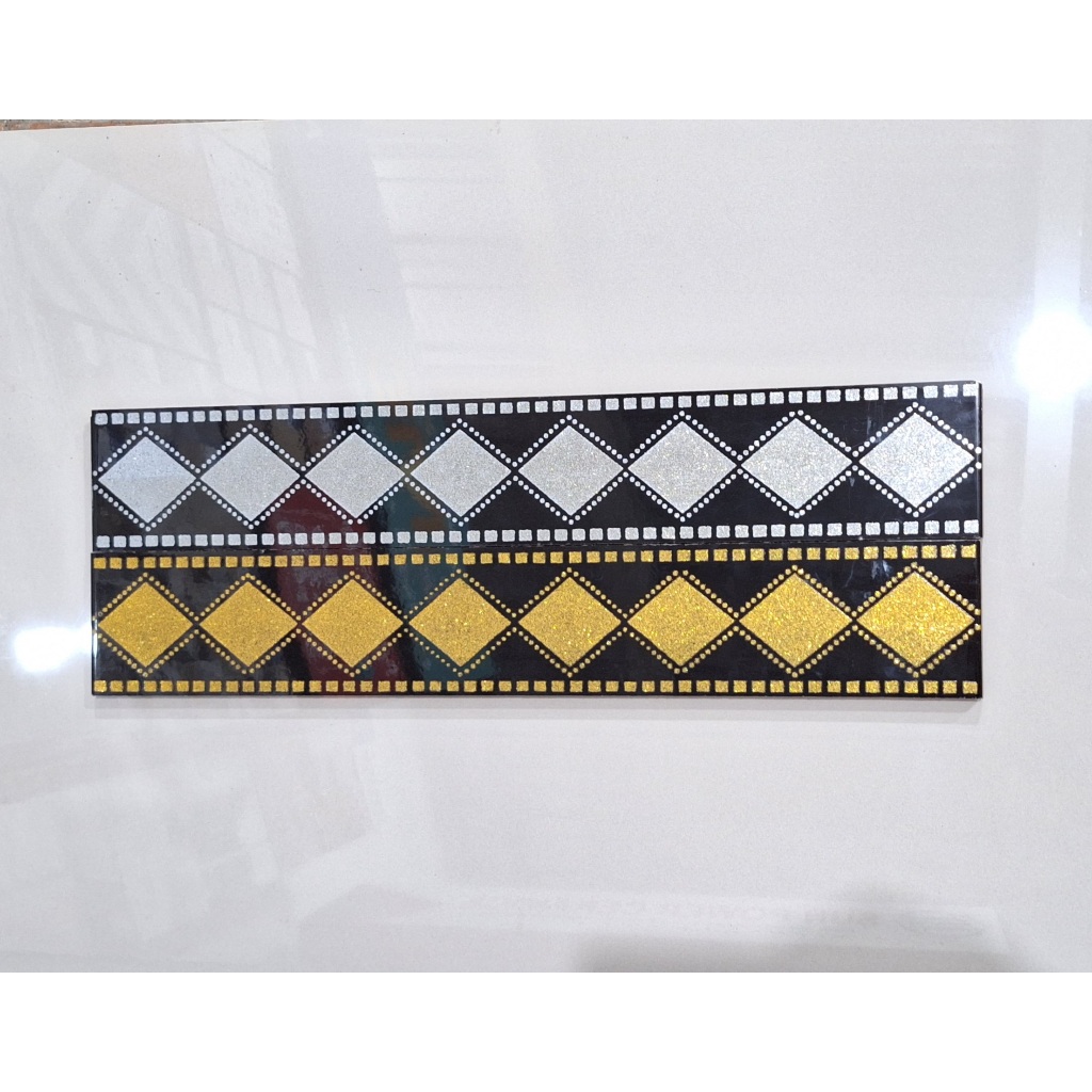 List plin keramik dinding 10x60cm (SANDIRA grey & gold)