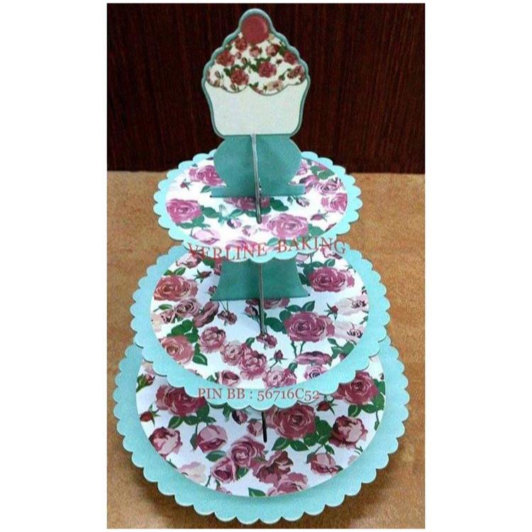 RAK KUE CUPCAKE MOTIF BUNGA RAK KUE KARAKTER TIGA TIERS