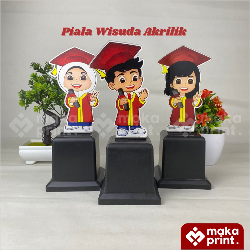 Piala Akrilik Wisuda (Hijab Merah) - Piala Kelulusan - Piala Wisuda - Vandel Wisuda